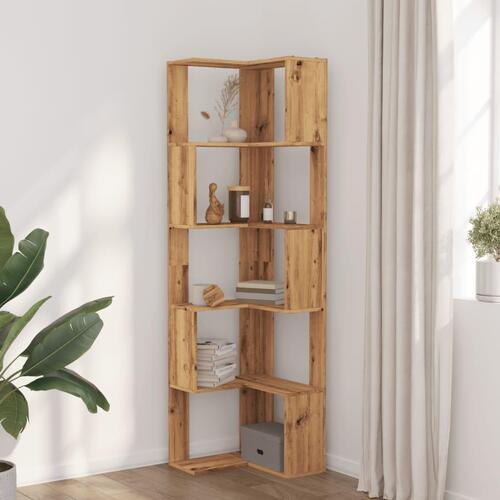 Bogreol til hjørne 50x50x179 cm 5 hylder konstrueret træ eg