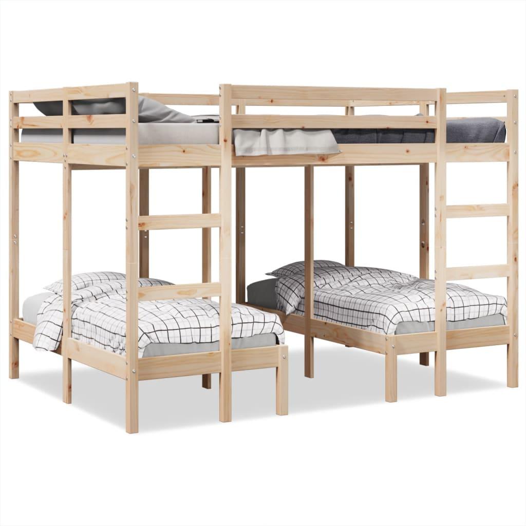 Tredobbelt køjeseng 140x200/70x140 cm massivt fyrretræ