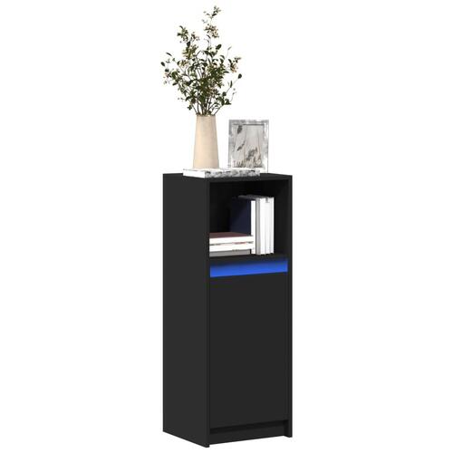 Skab med LED-lys 38x34x100 cm konstrueret træ sort