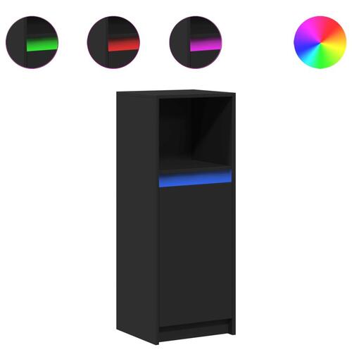 Skab med LED-lys 38x34x100 cm konstrueret træ sort