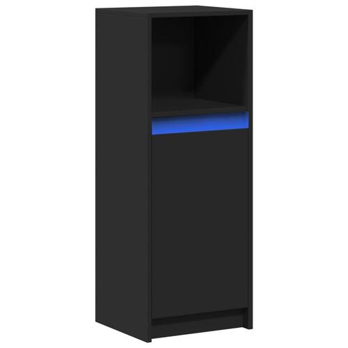Skab med LED-lys 38x34x100 cm konstrueret træ sort