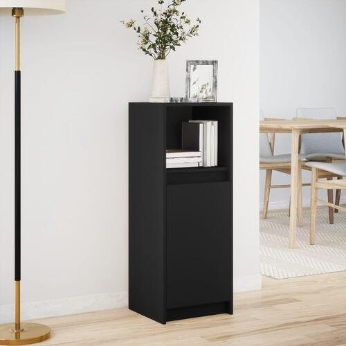 Skab med LED-lys 38x34x100 cm konstrueret træ sort