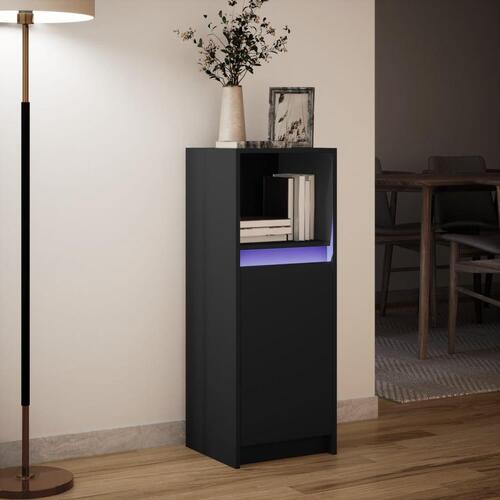 Skab med LED-lys 38x34x100 cm konstrueret træ sort