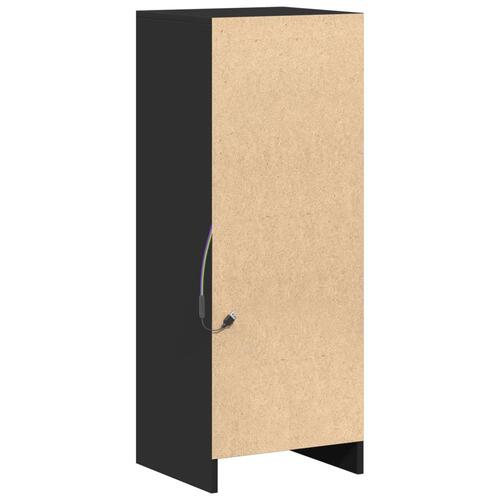 Skab med LED-lys 38x34x100 cm konstrueret træ sort