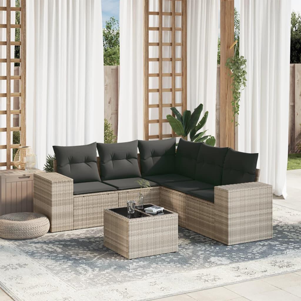 Sofasæt Til Haven 6 Dele Med Hynder Polyrattan - Lysegrå / Med bord