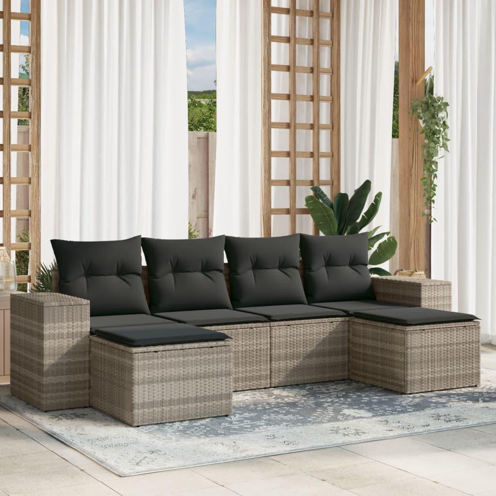 Sofasæt Til Haven 6 Dele Med Hynder Polyrattan Beige - Lysegrå / Med bord