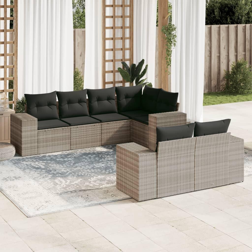 Sofasæt Til Haven 7 Dele Med Hynder Polyrattan Beige - Lysegrå