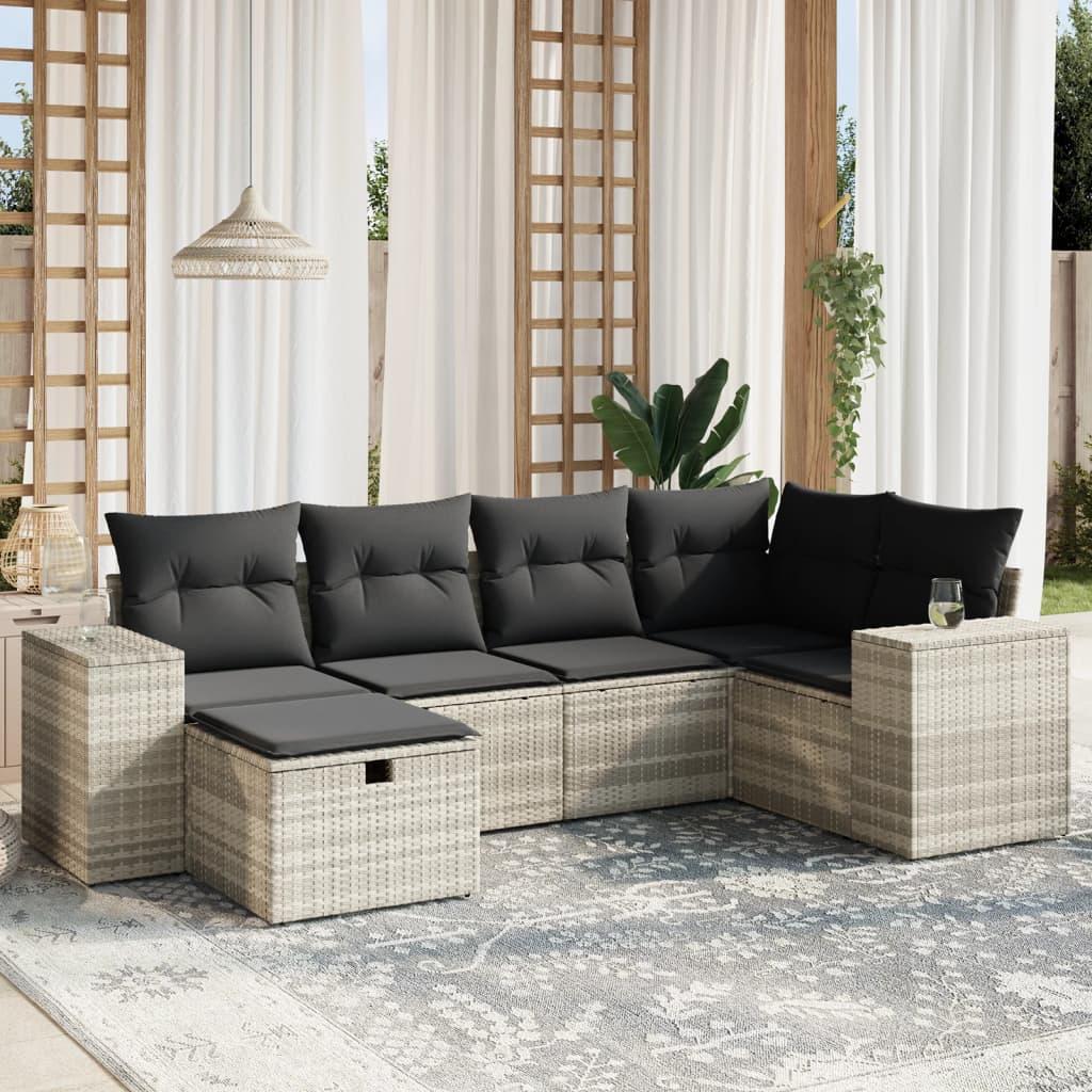 Sofasæt Til Haven 7 Dele Med Hynder Polyrattan Beige - Lysegrå / uden opbevaring