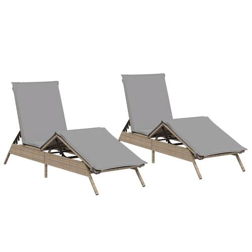 Liggestole 2 stk. med hynder polyrattan beige