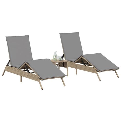 Liggestole 2 stk. med hynder polyrattan beige