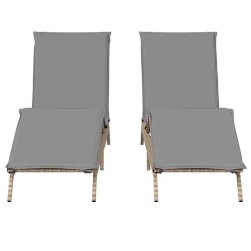 Liggestole 2 stk. med hynder polyrattan beige