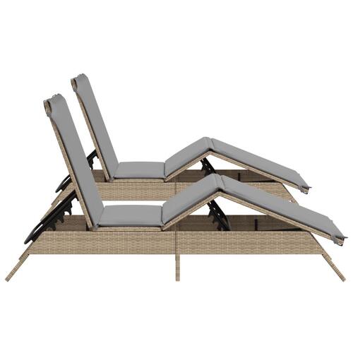 Liggestole 2 stk. med hynder polyrattan beige
