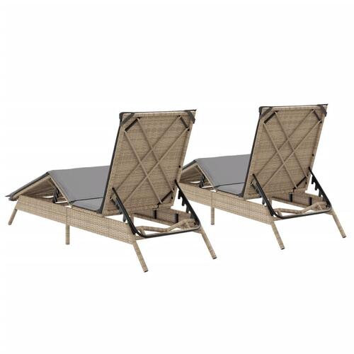 Liggestole 2 stk. med hynder polyrattan beige