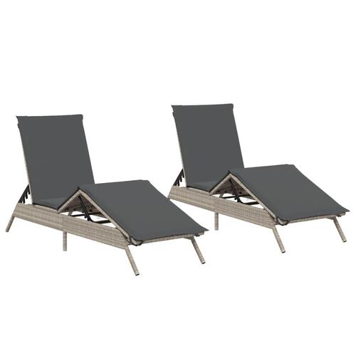 Liggestole 2 stk. med hynder polyrattan lysegrå