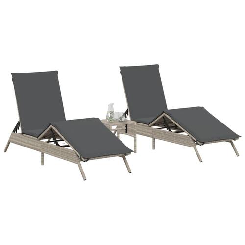 Liggestole 2 stk. med hynder polyrattan lysegrå