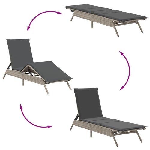 Liggestole 2 stk. med hynder polyrattan lysegrå