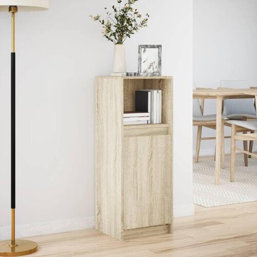 Skab med LED-lys 38x34x100 cm konstrueret træ røget eg