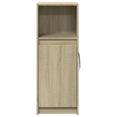 Skab med LED-lys 38x34x100 cm konstrueret træ røget eg