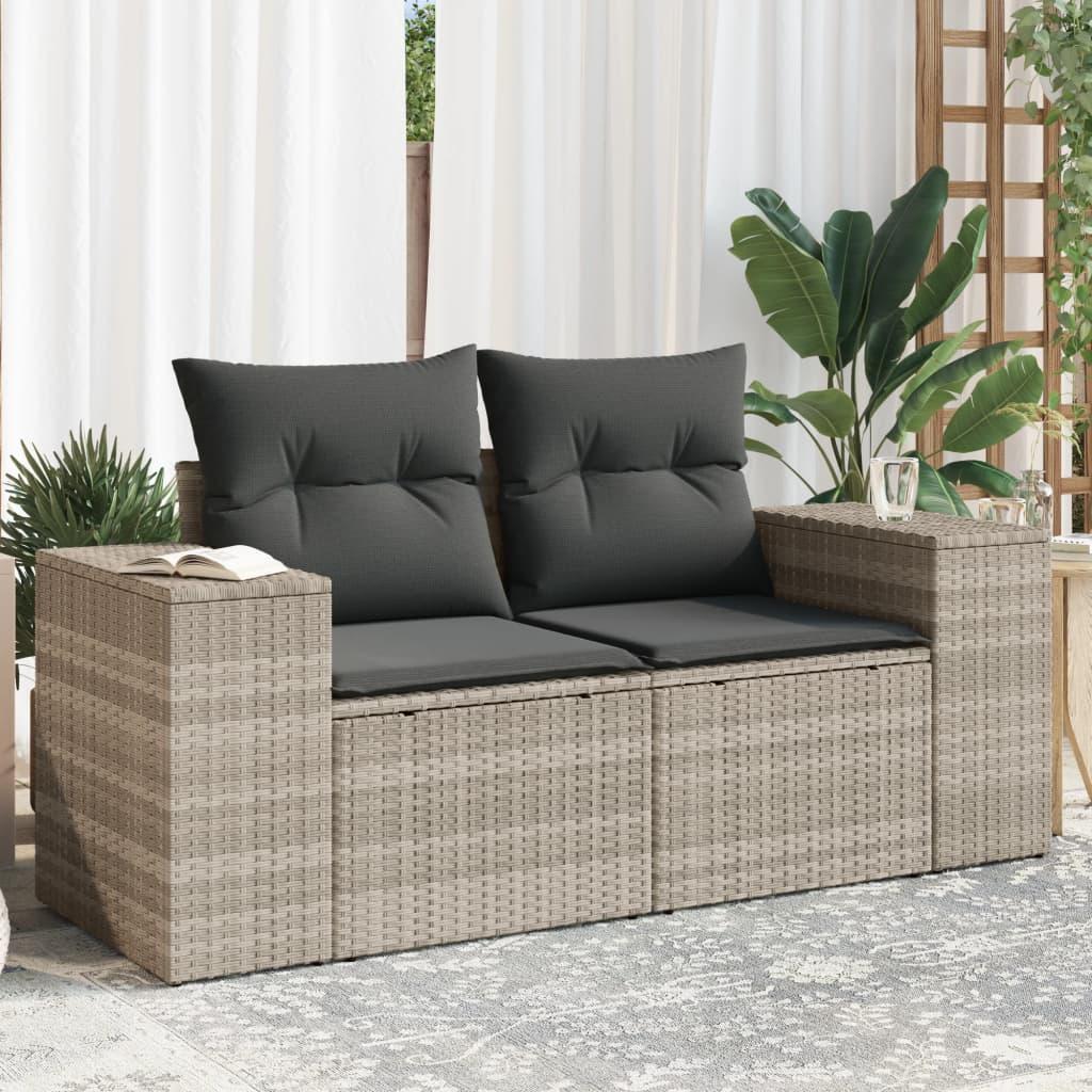 2-personers havesofa med hynder polyrattan lysegrå
