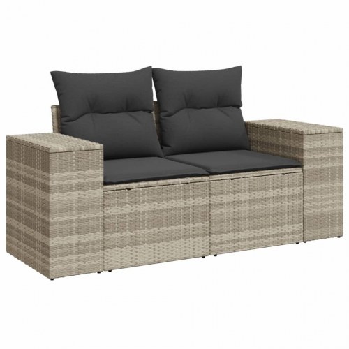 2-personers havesofa i polyrattan med hynder - lysegrå