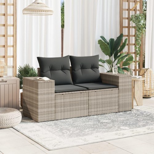 2-personers havesofa i polyrattan med hynder - lysegrå