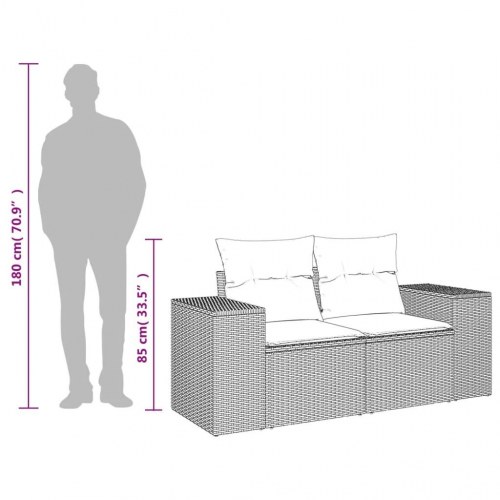 2-personers havesofa i polyrattan med hynder - lysegrå
