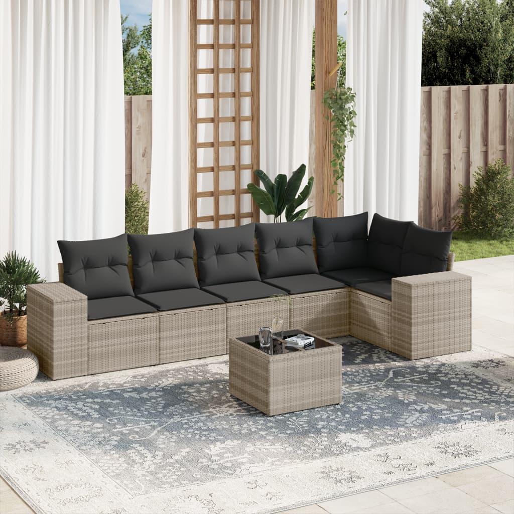 Sofasæt Til Haven 6 Dele Med Hynder Polyrattan - Lysegrå / Med bord