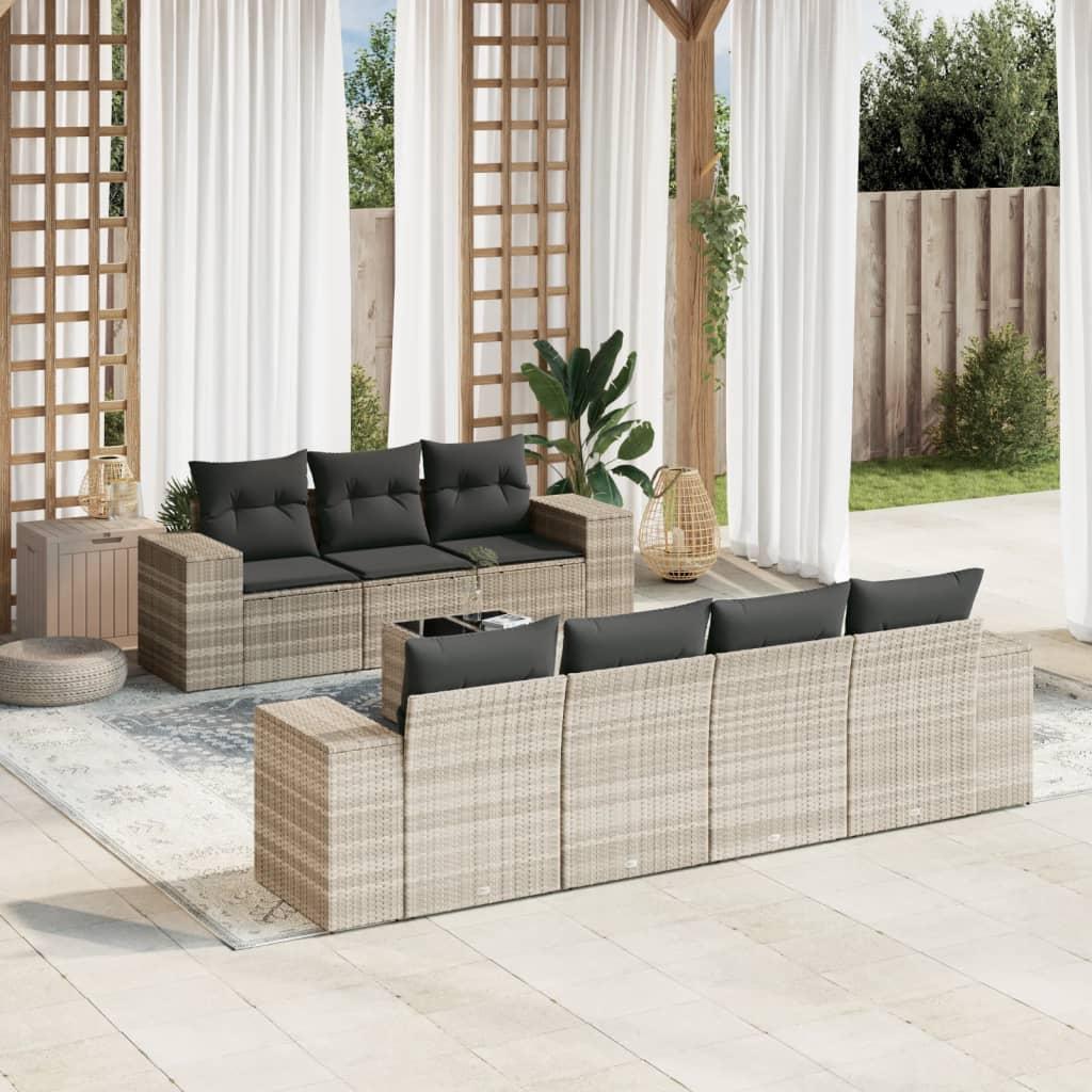 Sofasæt til haven 8 dele med hynder polyrattan lysegrå