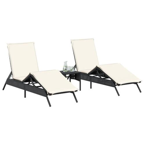 Liggestole 2 stk. med hynder polyrattan sort