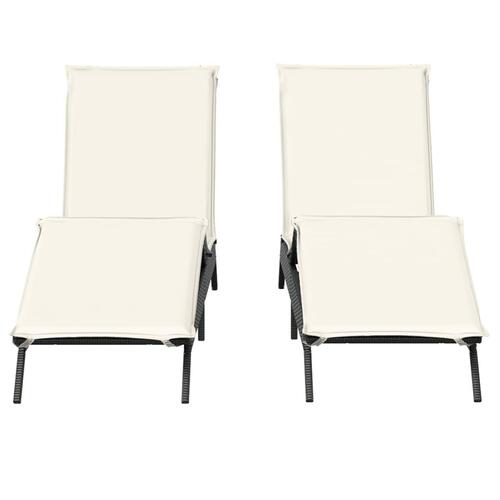 Liggestole 2 stk. med hynder polyrattan sort