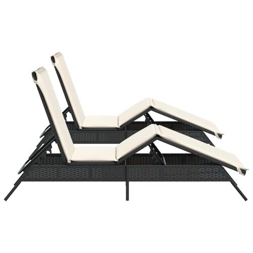 Liggestole 2 stk. med hynder polyrattan sort