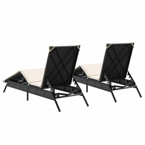 Liggestole 2 stk. med hynder polyrattan sort