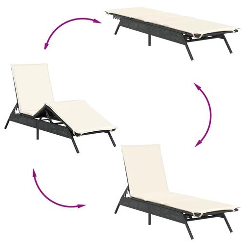Liggestole 2 stk. med hynder polyrattan sort