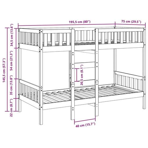 Køjeseng 75x190 cm massivt fyrretræ