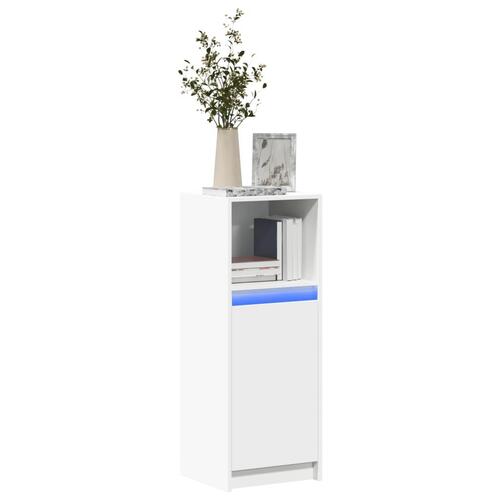 Reol med LED-lys 38x34x100 cm konstrueret træ hvid