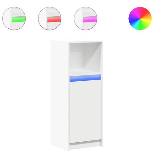 Reol med LED-lys 38x34x100 cm konstrueret træ hvid