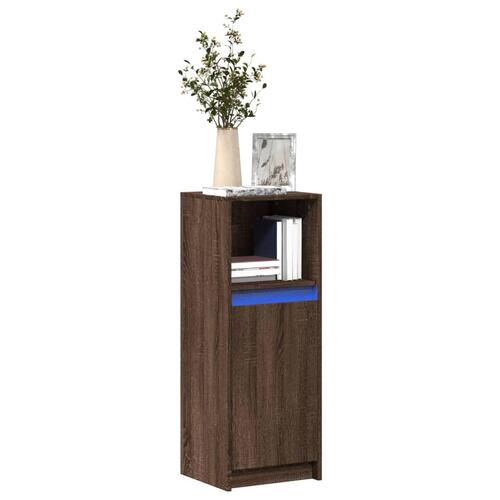 Skab med LED 38x34x100 cm konstrueret træ brun egetræsfarve