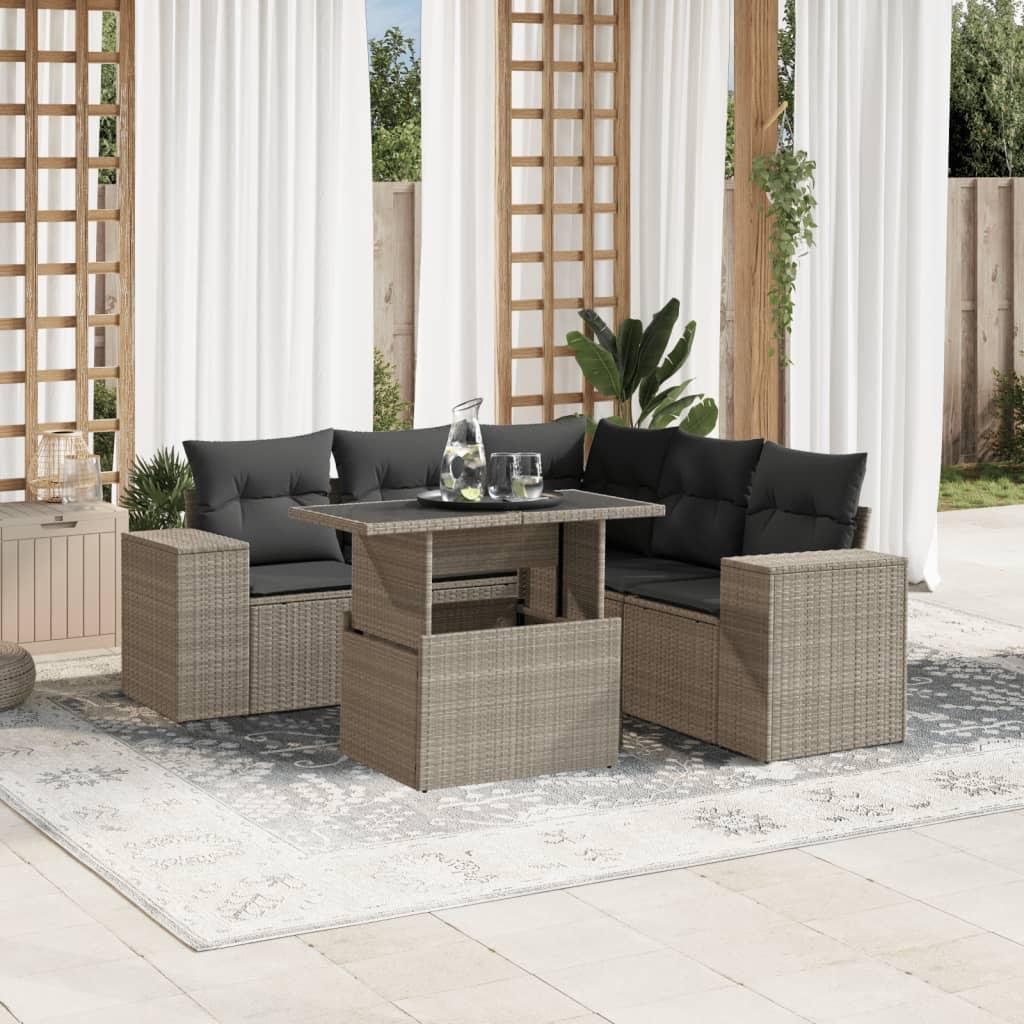 Sofasæt Til Haven 6 Dele Med Hynder Polyrattan - Lysegrå