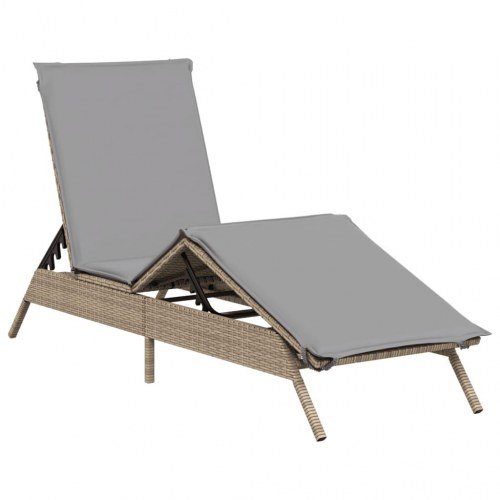 Liggestol med hynde polyrattan beige