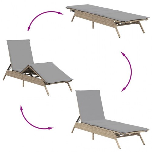 Liggestol med hynde polyrattan beige