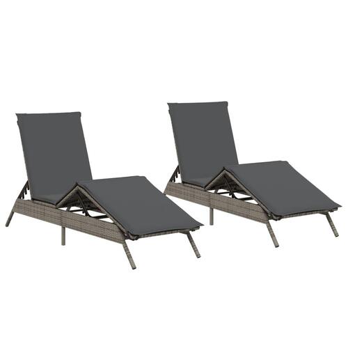 Liggestole 2 stk. med hynder polyrattan lysegrå