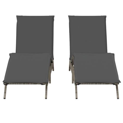Liggestole 2 stk. med hynder polyrattan lysegrå