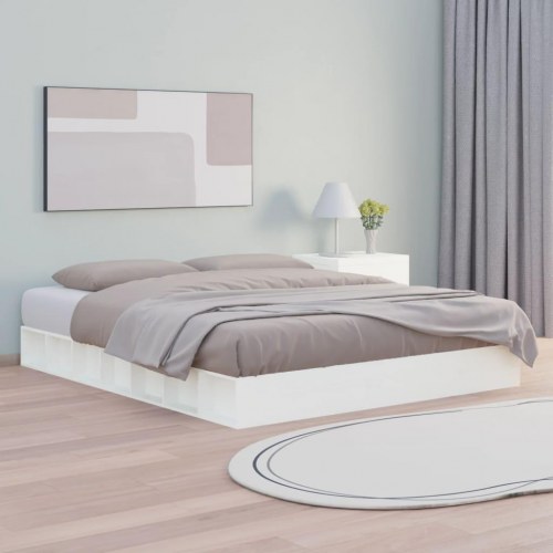 Sengeramme 200 x 200 cm i massivt fyrretræ - hvid