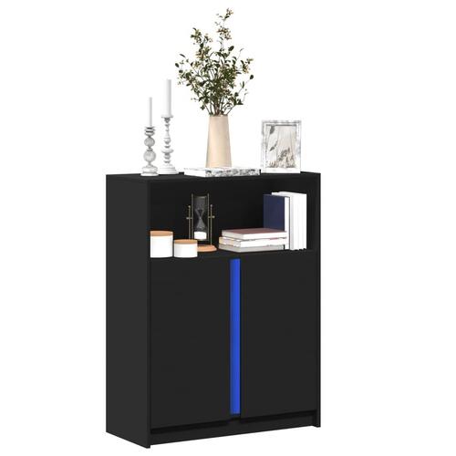 Skab med LED-lys 77x34x100 cm konstrueret træ sort