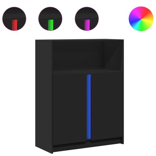 Skab med LED-lys 77x34x100 cm konstrueret træ sort