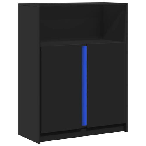 Skab med LED-lys 77x34x100 cm konstrueret træ sort