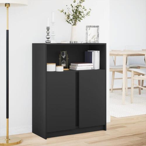 Skab med LED-lys 77x34x100 cm konstrueret træ sort
