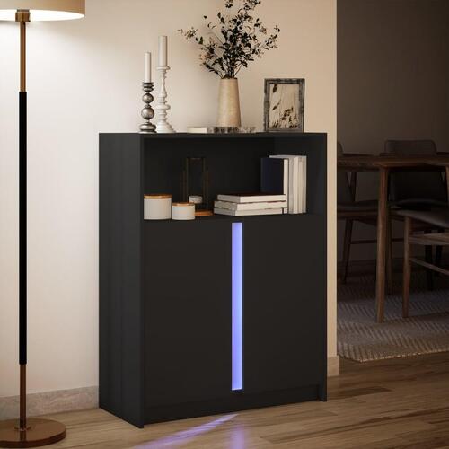 Skab med LED-lys 77x34x100 cm konstrueret træ sort