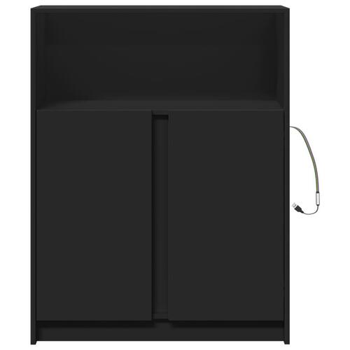 Skab med LED-lys 77x34x100 cm konstrueret træ sort