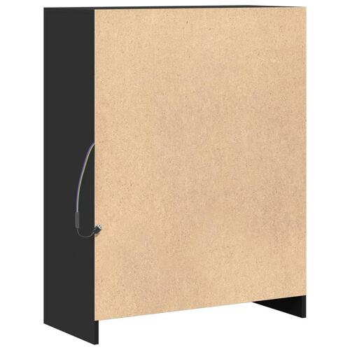 Skab med LED-lys 77x34x100 cm konstrueret træ sort